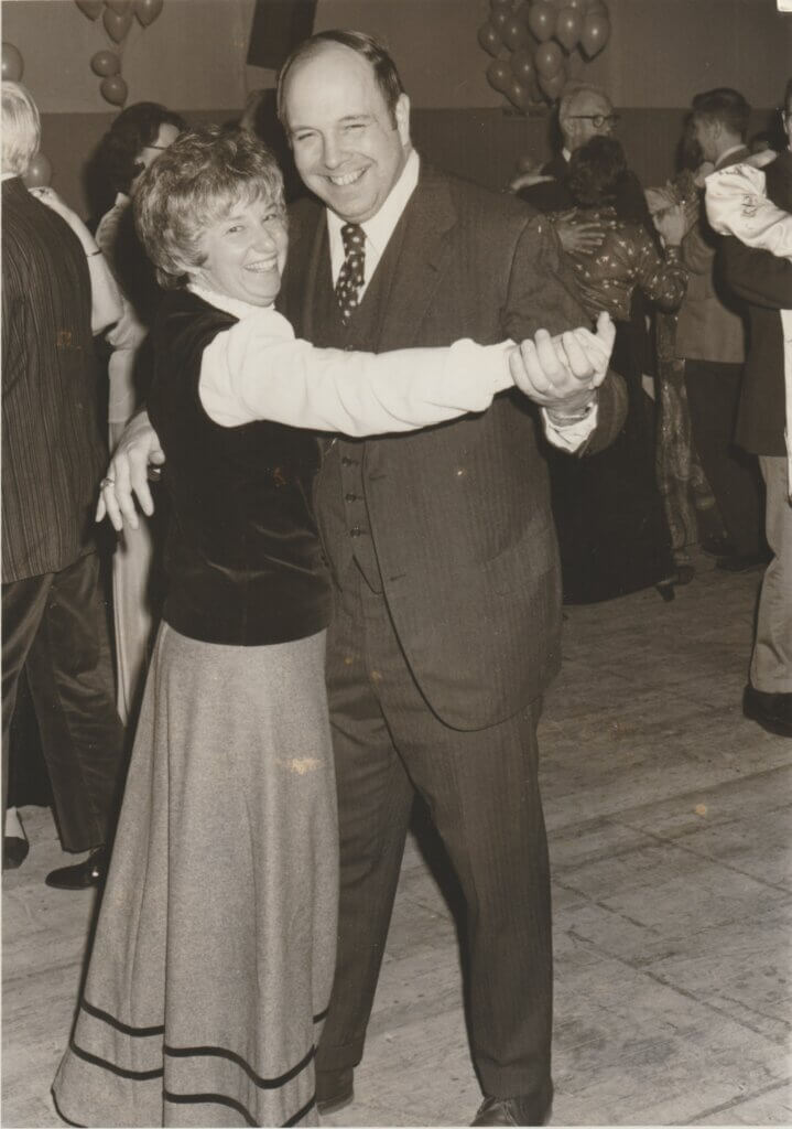 Georgine “Gigi” Kussin (left) and Fritz Kussin at the Patriots Day Ball in 1975. Courtesy photo